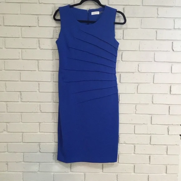 Calvin Klein Brilliant Blue Sleeveless Sheath Dress.  Size 6. - Picture 3 of 10